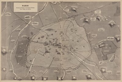 Paris, Başlıca Binaların, Kalelerin, Köylerin ve Demiryollarının Konumlarını gösteren (gravür) by English School