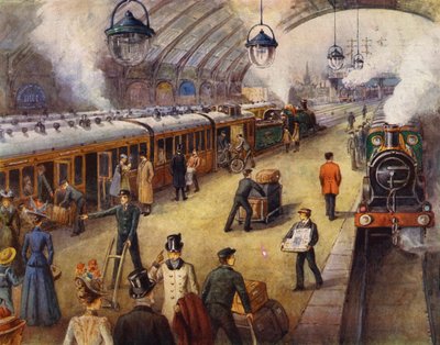 Tren hareket etmeden önce perondaki yolcular (renkli taş) by English School