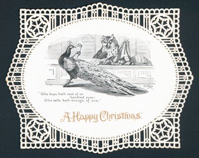 Tavus kuşu ve baykuş dükkanda, Noel kartı by English School
