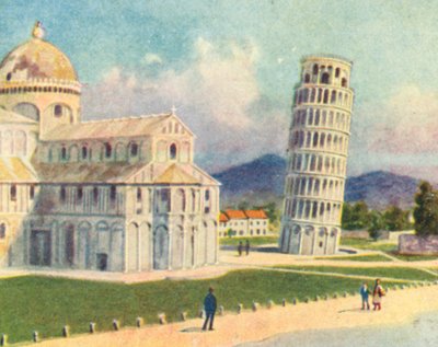 Pisa Katedrali ve Eğik Kule (renkli lito) by English School