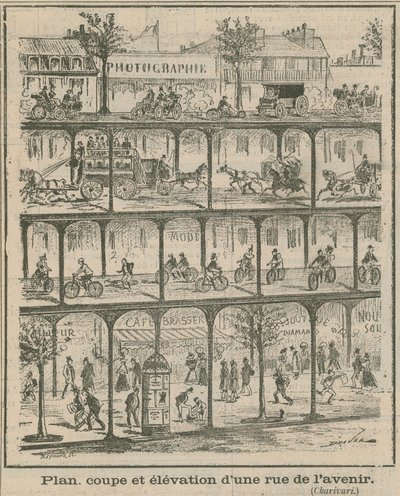 Gelecekteki bir caddenin kesim ve kot planı by English School