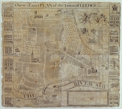 John Cossins tarafından incelenen Leeds Planı, c.1730 by English School
