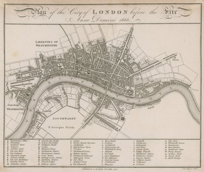 1666 yangınından önce Londra Şehri Planı by English School