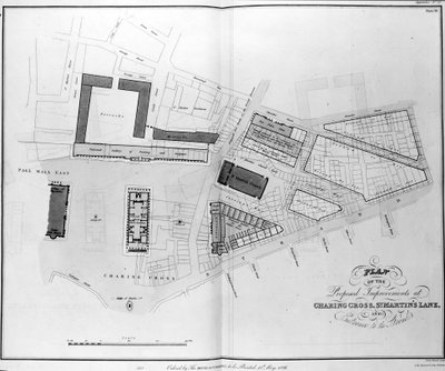 Charing Cross, St. Martins Lane ve Strand Girişinde Önerilen İyileştirmelerin Planı, James Basire tarafından oyulmuş, 1826 by English School