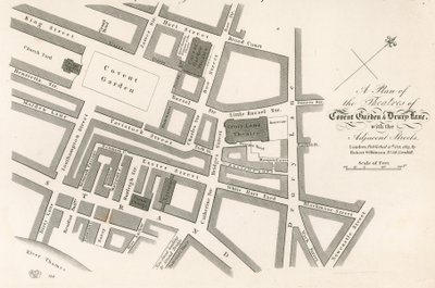 Covent Garden, Londra tiyatrolarının planı by English School