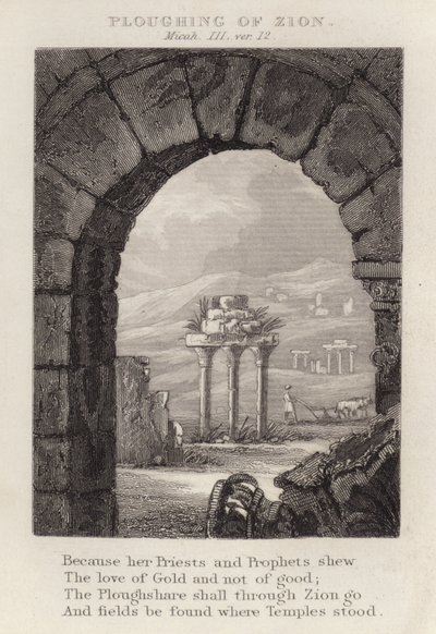 Plowing of Zion, Micah III, ver 12 (gravür) by English School