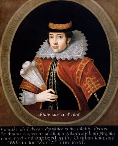 Pocahontas (c.1595-1617) 1616 (tuval üzerine yağlı boya) by English School