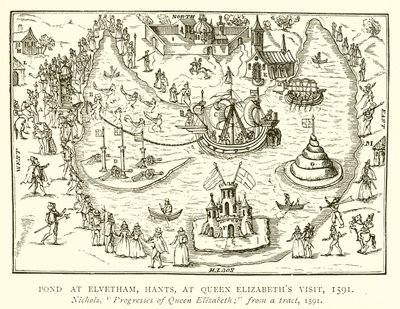 Elvetham'daki Gölet, Hants, Kraliçe Elizabeth'in Ziyareti, 1591 by English School