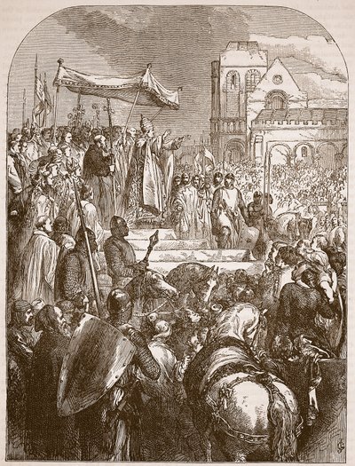 Clermont pazarında Birinci Haçlı Seferi vaazı veren Papa II. Urban, 1096, Cassells Illustrated History of England