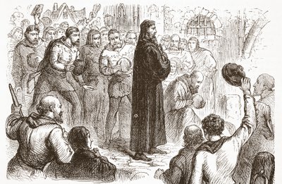 Lambeth Sarayı'nda Wicliffe lehine popüler gösteri, James Aitken Wylie (1808-1890) tarafından yazılan Protestanlığın Tarihinden bir örnek, pub. 1878 by English School