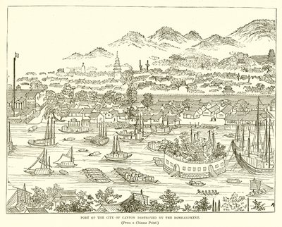 Bombardıman tarafından tahrip Kanton Şehri Limanı by English School