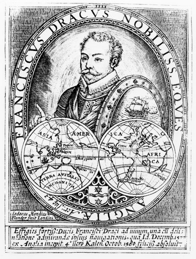 Jodocus Hondius (1567-1611) tarafından oyulmuş, 43 yaşındaki Sir Francis Drake