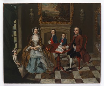 Roubel ailesi olduğu düşünülen bir iç mekanda bir ailenin portresi, 1750
