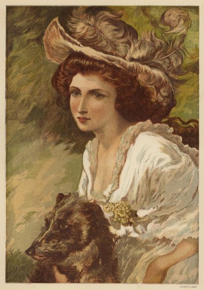 Köpeği olan genç bir kadının portresi (renkli taş) by English School