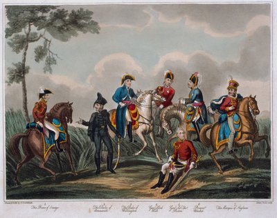Genel Subayların Portreleri, M. Colburn tarafından yayınlanan Waterloo Savaşının Tarihsel Hesabından, 1817 (renkli aquatint) by English School