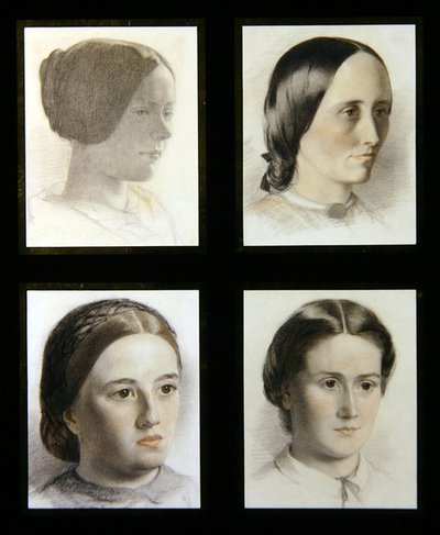 Genç bayanların portreleri, 1830 dolayları (kağıt üzerine kırmızı beyaz tebeşirler) by English School