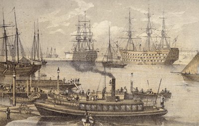 Portsmouth Limanı (renkli gravür) by English School