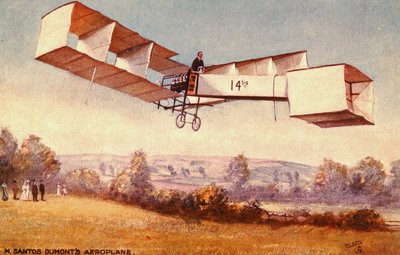Santos-Dumont 14-bis uçağını gösteren kartpostal, c. 1910 by English School