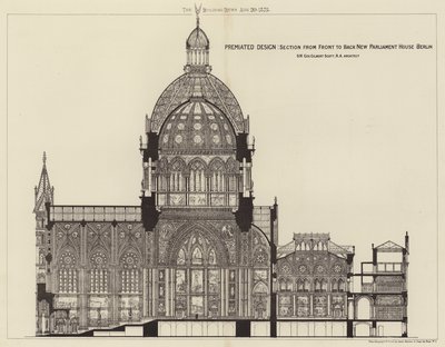 Premiated Tasarım, Önden Arkaya Kesit Yeni Parlamento Binası Berlin (gravür) by English School