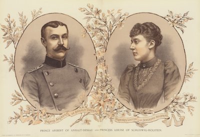 Anhalt-Dessau Prensi Aribert ve Schleswig-Holstein Prensesi Louise (chromolitho) by English School