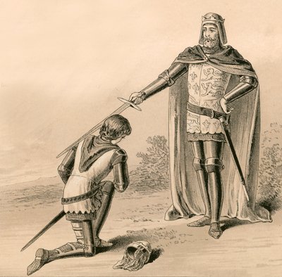 Prens Edward, Kara Prens, babası King Edward III tarafından şövalye ilan ediliyor by English School