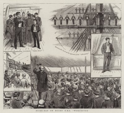 Gemide Ödül Günü HMS Worcester (gravür) by English School