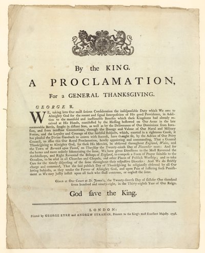 Genel Şükran Günü Bildirisi, 1798 by English School