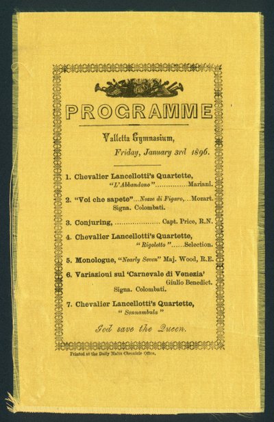 Valletta Gymnasium Programı, 3 Ocak 1896 (baskı) by English School