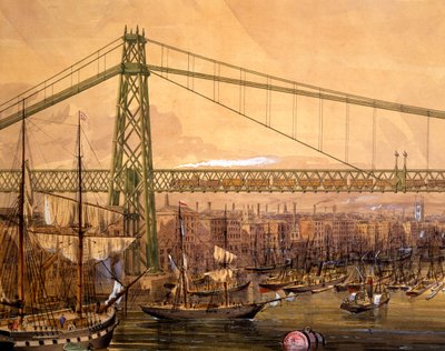 Kulenin yakınında, Thames üzerinde Önerilen Demiryolu Köprüsü (el boyaması aquatint) by English School