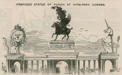 Hyde Park Corner'da önerilen Punch heykeli by English School