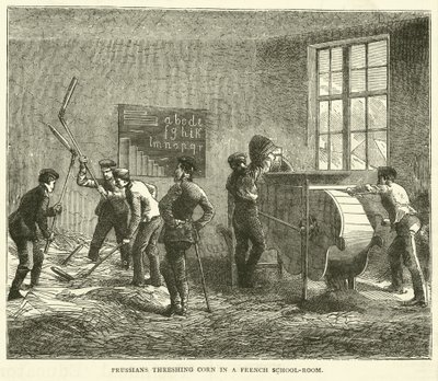 Bir Fransız okul odasında mısır harmanlayan Prusyalılar, Eylül 1870 by English School