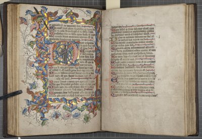 Sarumlu Zebur kullanım takvimi, Fol 40 verso 41 recto, c.1425-75 (parşömen üzerine mürekkep, boya ve altın) by English School