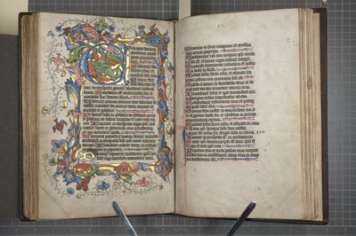 Sarum kullanım takvimi ile Zebur, Fol 72 verso fol 73 recto, c.1425-75 (parşömen üzerine mürekkep, boya ve altın) by English School