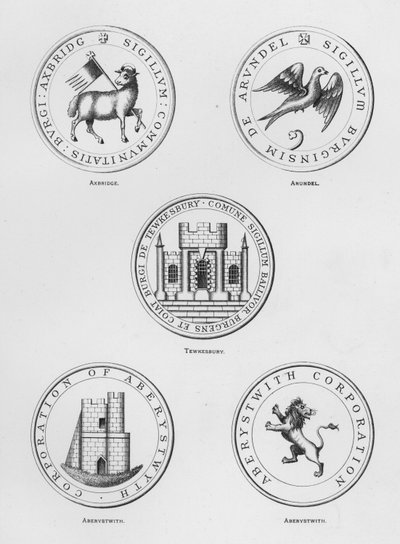 Kamu silahları: Axbridge; Arundel; Tewkesbury; Aberystwith (gravür) by English School