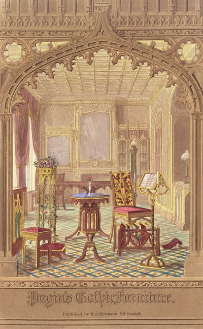 Pugins Gothic Furniture, Augustus Charles Pugin (1762-1832), R. Ackermann tarafından yayınlandı, 1827 by English School