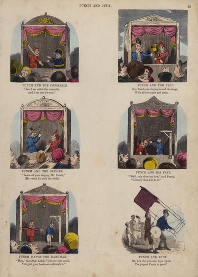 Punch ve Judy Show (renkli gravür) by English School