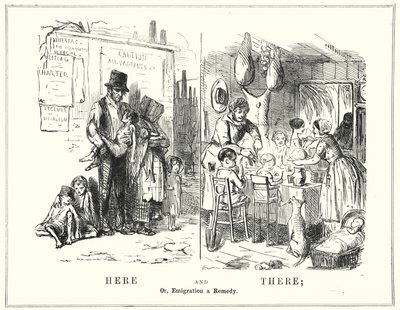 Yumruk karikatürü: Burada ve Orada veya Göç Bir Çözüm (gravür) by English School