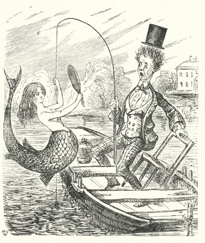 Yumruk karikatür: bir deniz kızı yakalayan balıkçı (gravür) by English School