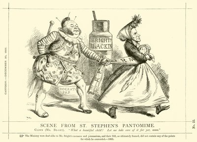 John Bright ile ilgili yumruk karikatür: Aziz Stephen Pandomiminden Sahne, 30 Aralık 1865 (gravür) by English School