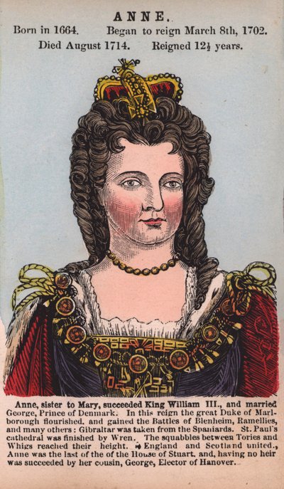 Kraliçe Anne (renkli gravür) by English School