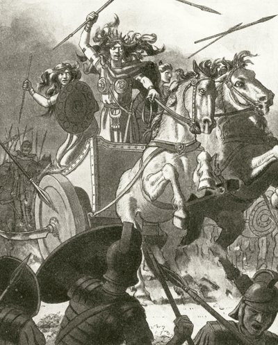 Kraliçe Boadicea arabasında (lito) by English School
