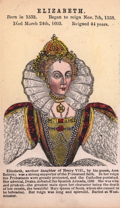 Kraliçe I. Elizabeth (renkli gravür) by English School