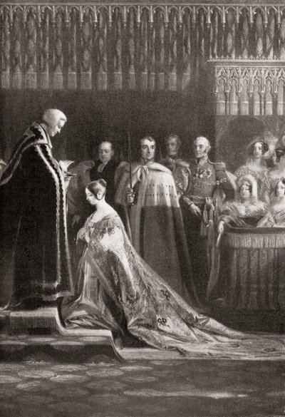 Kraliçe Victoria (1819-1901), taç giyme töreninden sonra Kutsal Ayin