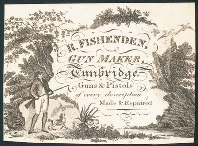 R Fishenden, silah üreticisi, ticaret kartı by English School