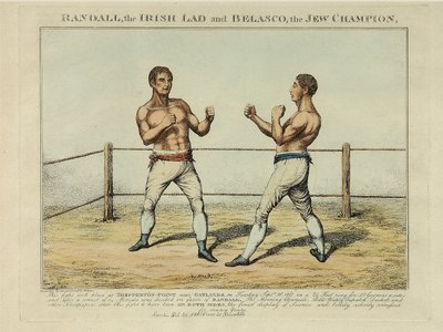 Randall, İrlandalı Delikanlı ve Yahudi Şampiyonu Belasco, Williams tarafından oyulmuş (renkli gravür) by English School