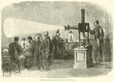 Mikroskop ile gönderilen balonların okunması, Ekim 1870 by English School