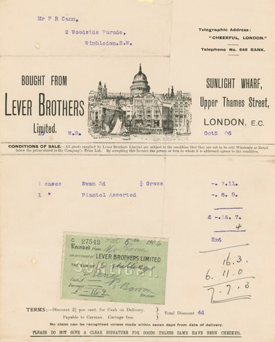 Lever Brothers Limited için Makbuz by English School