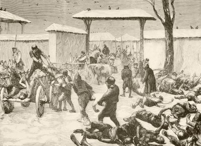 1877'de Bulgaristan'ın Plevna kuşatmasından sonra ölülerin kurtarılması (litho) by English School