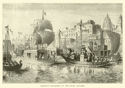 Nehirde dini alayı, Benares by English School