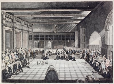 Londra şeriflerini sunma töreninin temsili (renkli gravür) by English School